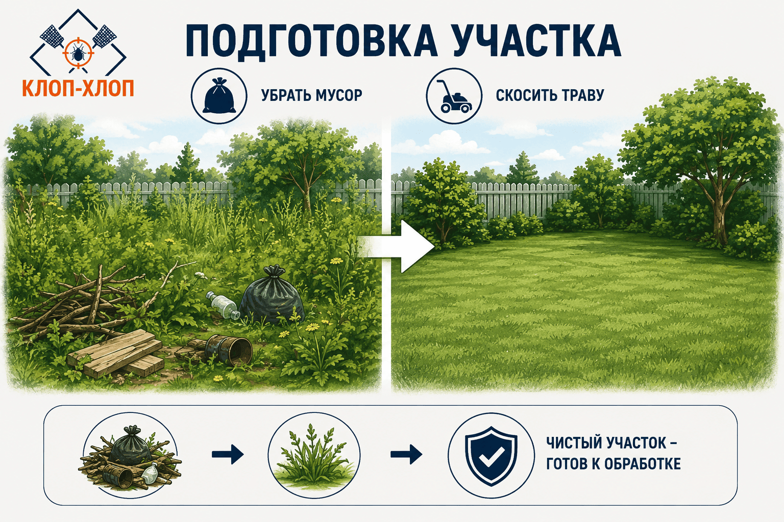 Подготовка участка к обработке от клещей